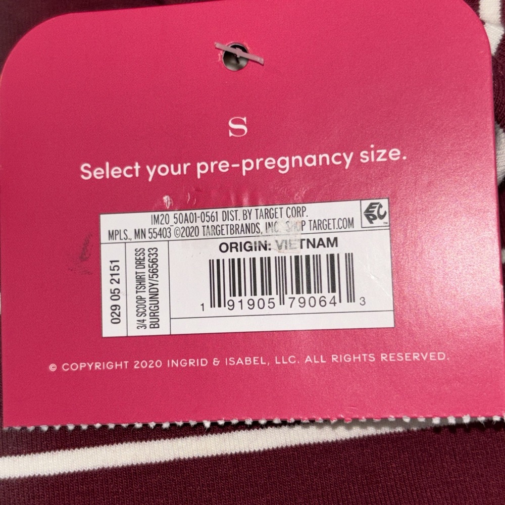 Isabel Maternity T-Shirt Dress Women Small Ruched Sides 3/4 Sleeve Burgundy New - Picture 8 of 9